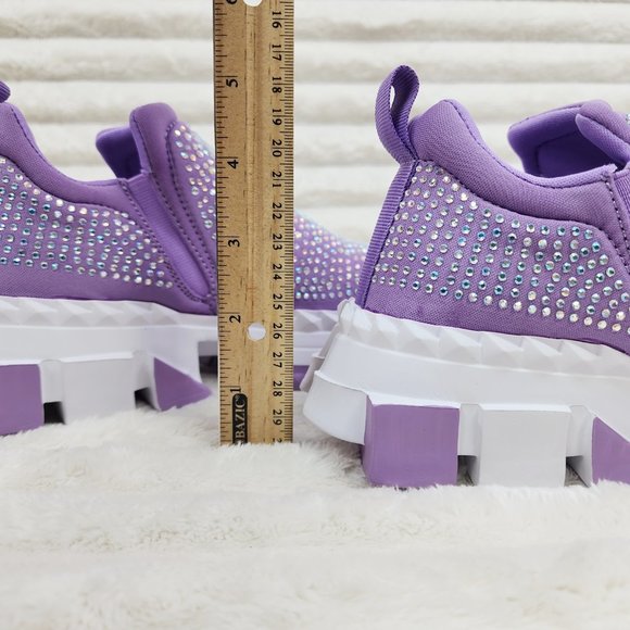 Presto Light Weight Slip on Purple Rhinestone Sneakers - Running Shoes J - Picture 5 of 14